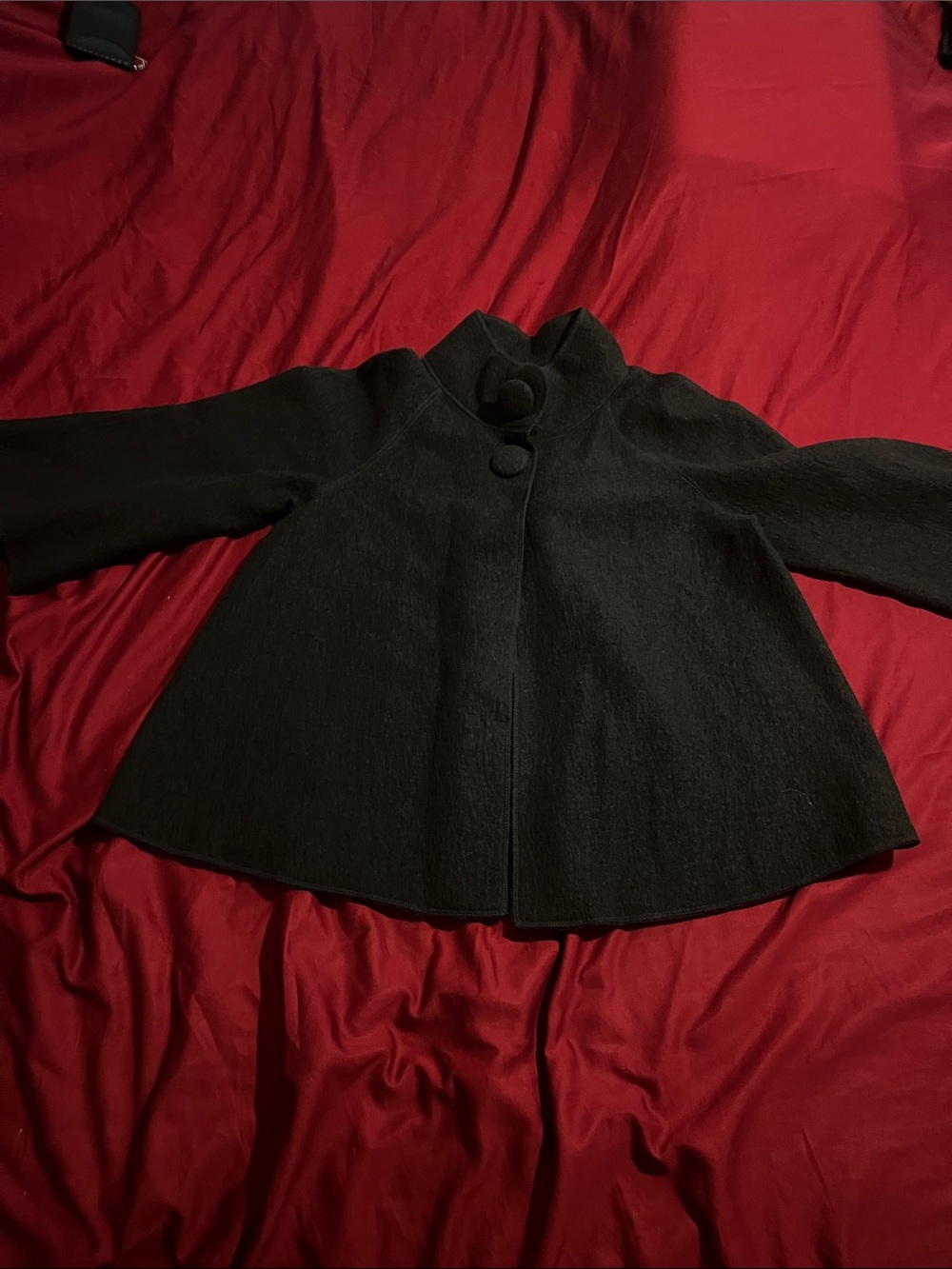 Sandro Black Short A-Line Swing Coat with Button Detail